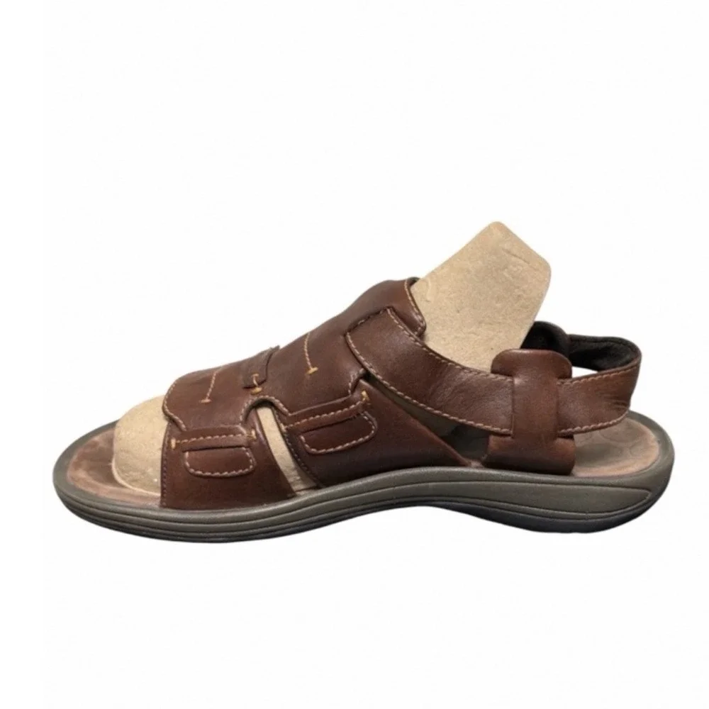 Merrell Sandals Mens 9 New Delhi Brown Leather Open Toe Buckle EUC
